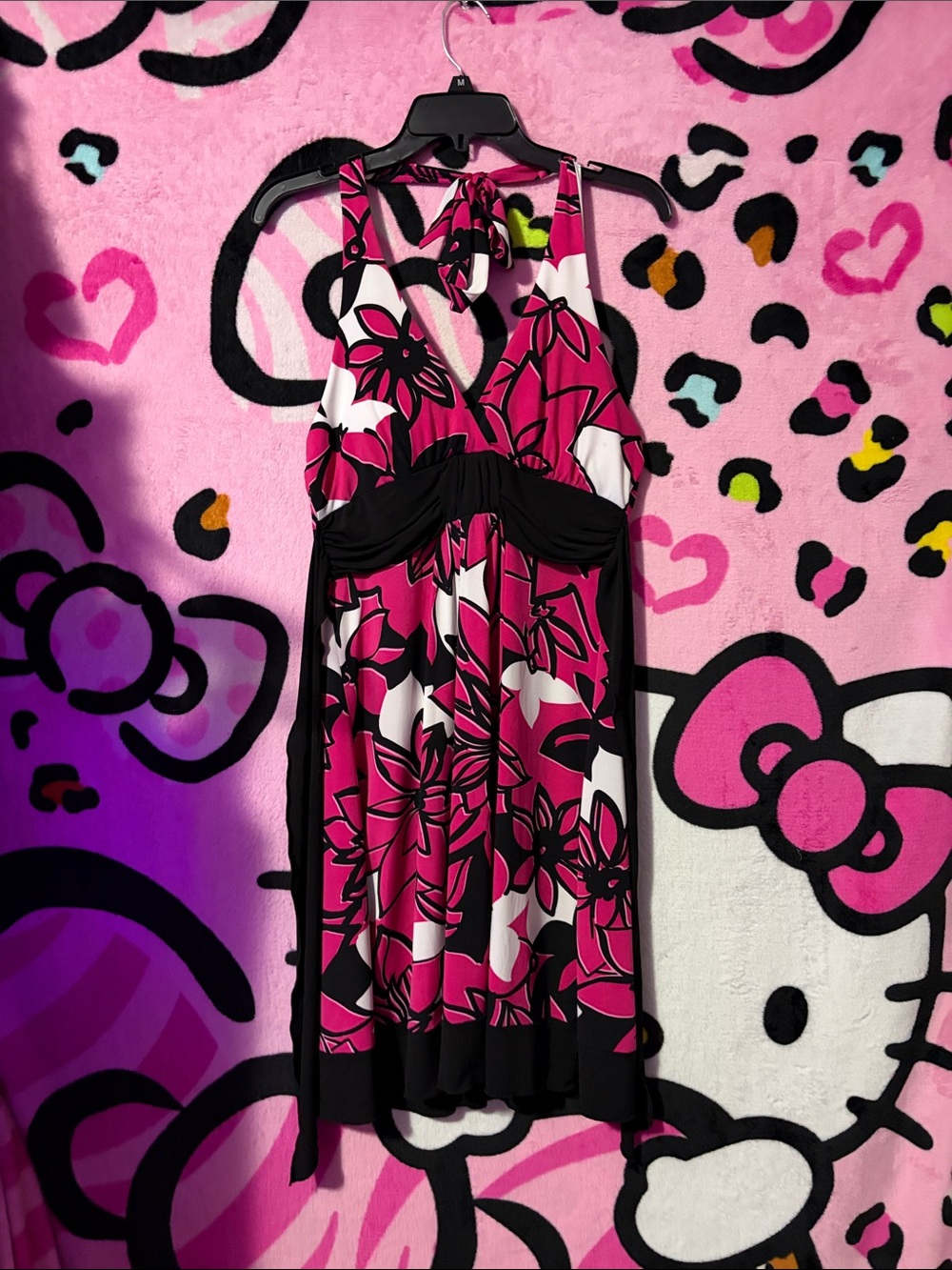 Speechless Hot Pink Black & White Floral Halter Backless Dress